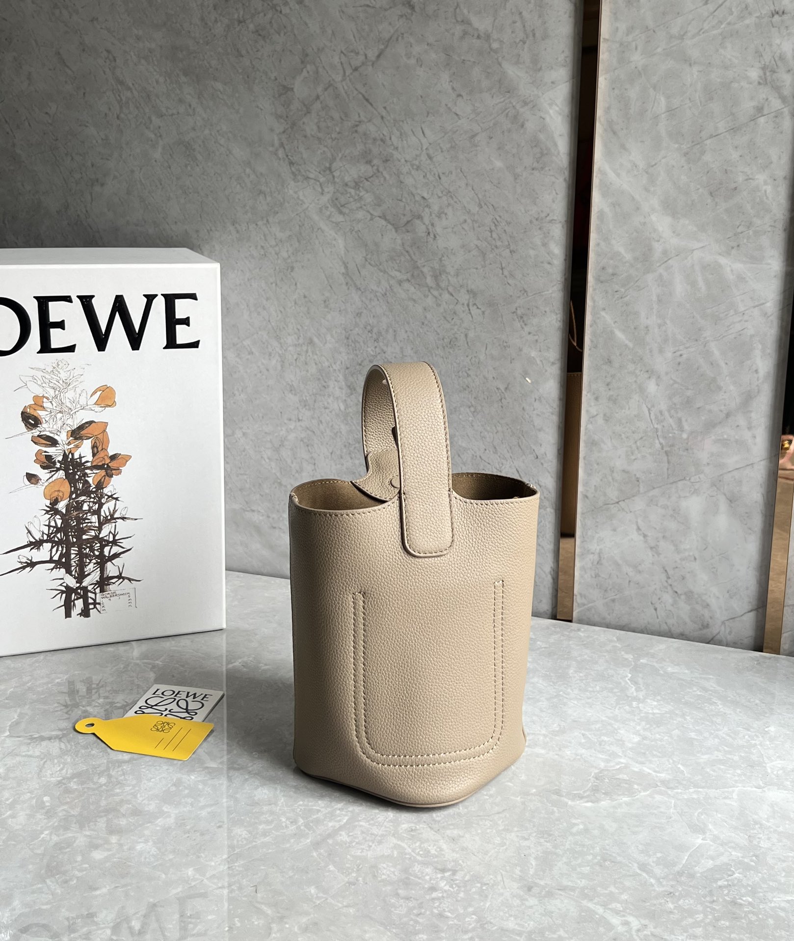 Loewe Mini Pebble Bucket Bag in Soft Grained Calfskin Sand